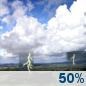 Friday: A chance of showers and thunderstorms between 8am and 2pm, then a slight chance of showers and thunderstorms. Partly sunny, with a high near 87. Southwest wind 13 to 16 mph. Chance of precipitation is 50%. New rainfall amounts less than a tenth of an inch possible. Friday: Chance Showers And Thunderstorms